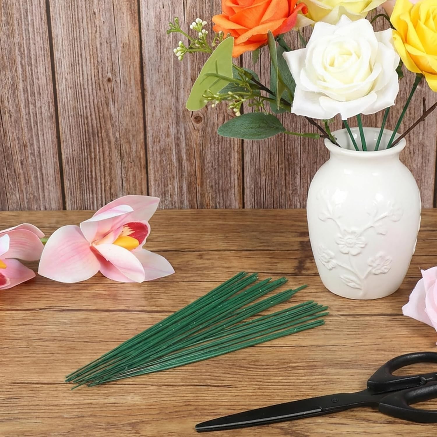 100 Pcs Floral Stem Wire Artificial Flower Rod Green Flower Stems Wire Crafting