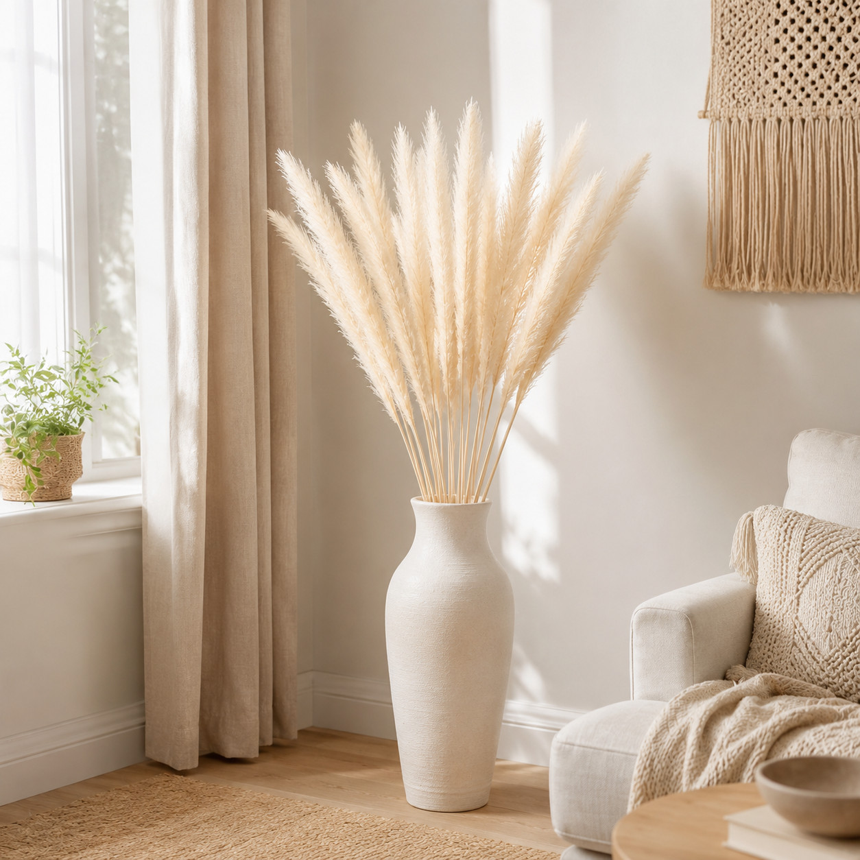 15 Stems Natural Dried White Pampas Grass Boho Wedding Home Decor 24in