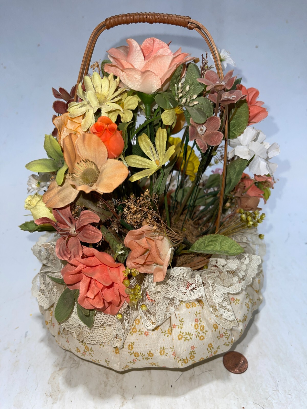 Floral Arrangement In A Basket W/ Polyester Filled Fabric Covered Bottom