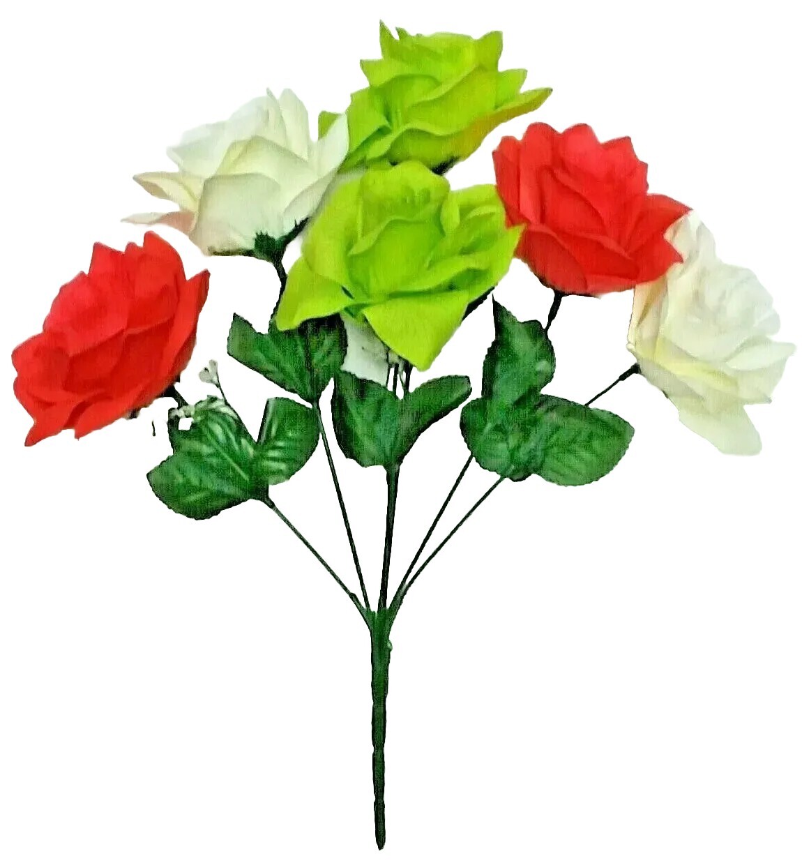 Coral Cream & Green 6 Roses 4″ Bloom 14″ Bush Silk Flower Home Outdoor Decor USA