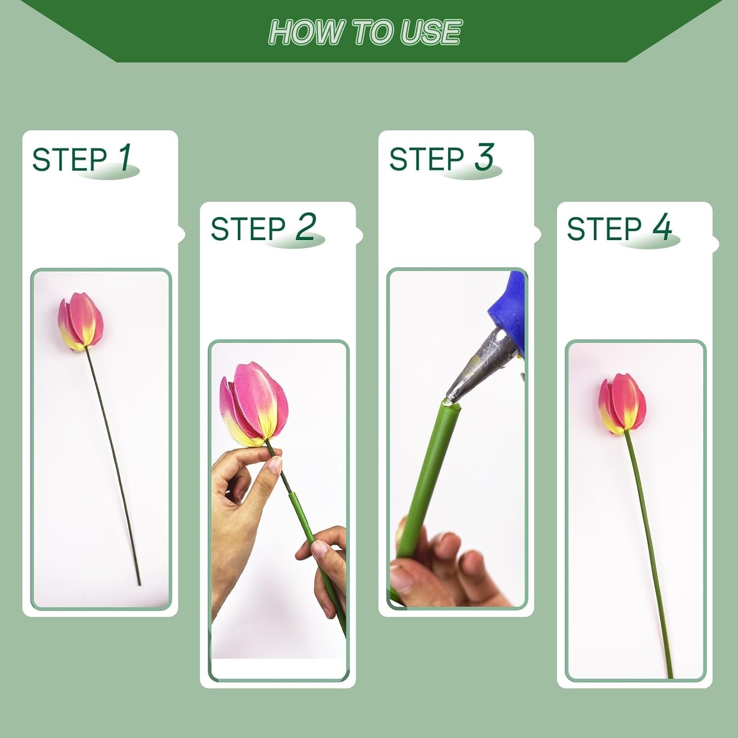 Green tubular flower stems wrap, used to thicken artificial flower stems, DIY…