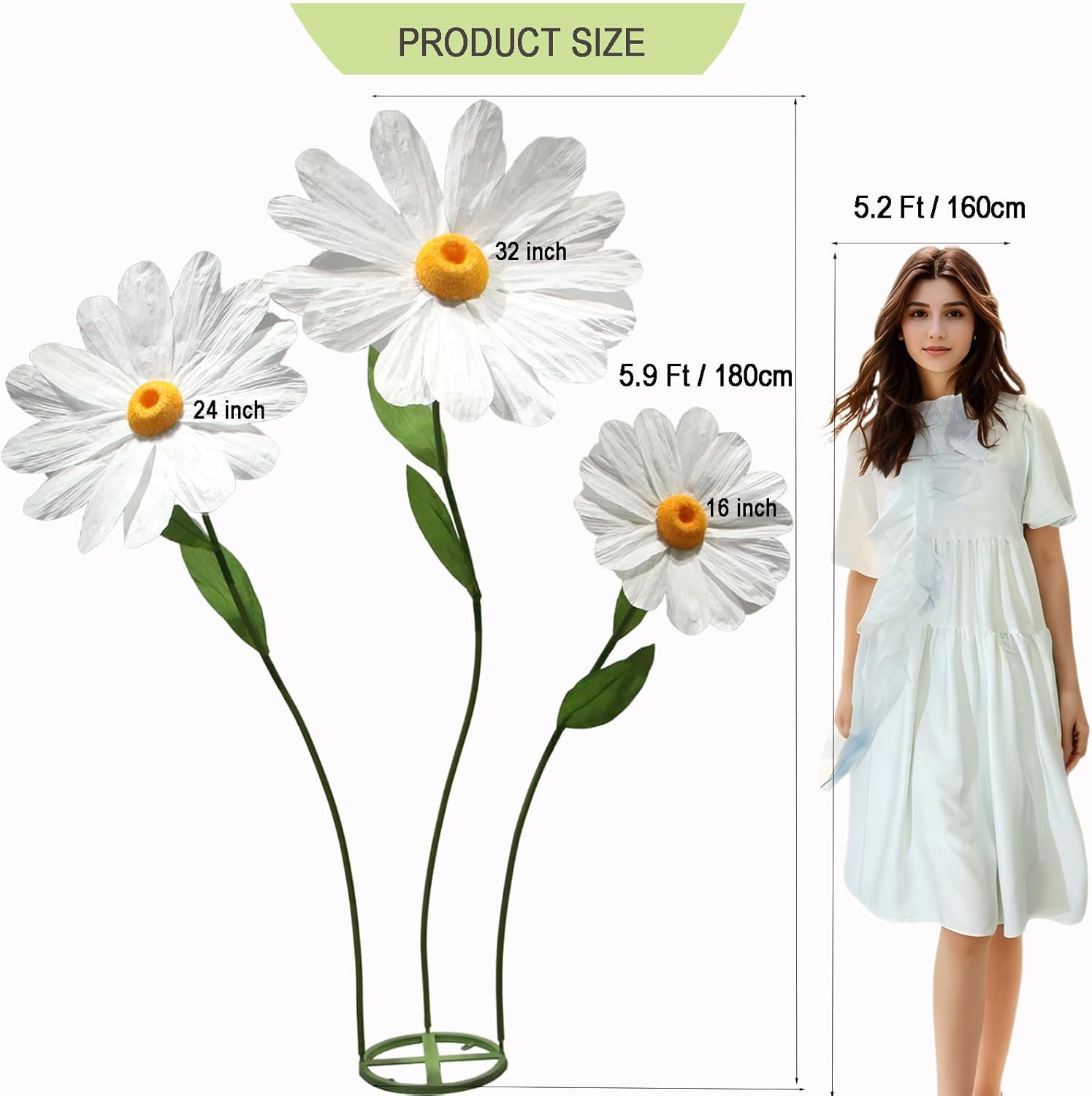 Giant White Paper Daisy Flowers 5.9 Ft for Party, Wedding, Home Decor