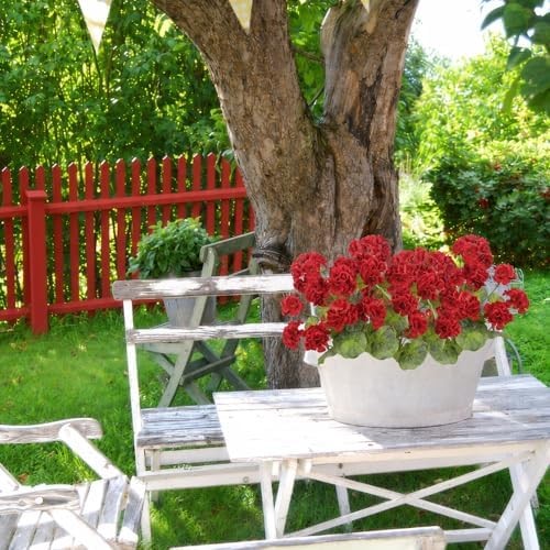 2 Pcs Artificial Geraniums for Outdoors 23” Faux Flowers Red Silk Geraniums UV