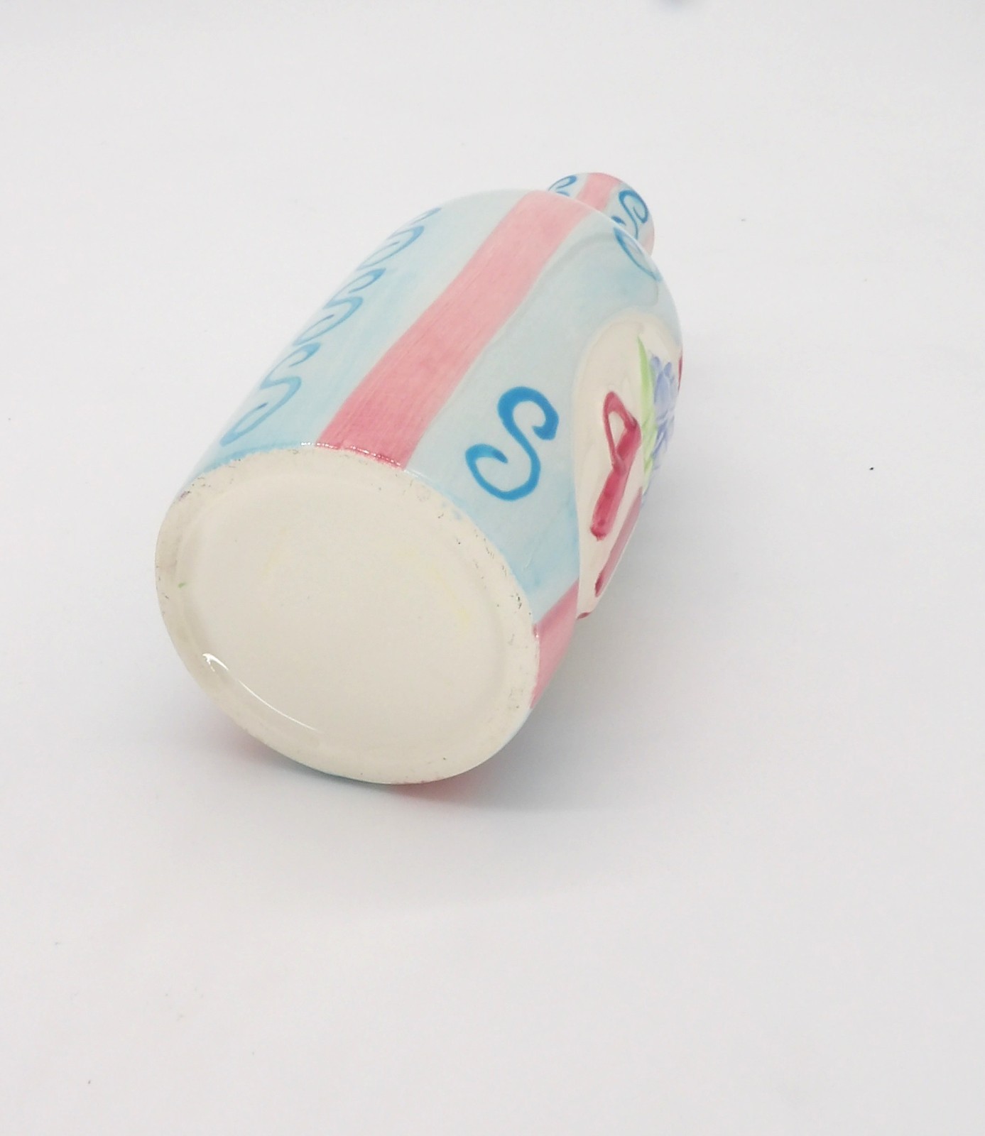 Blue and Pink Striped Bud Vase with Tulips 7″ Spring Decor