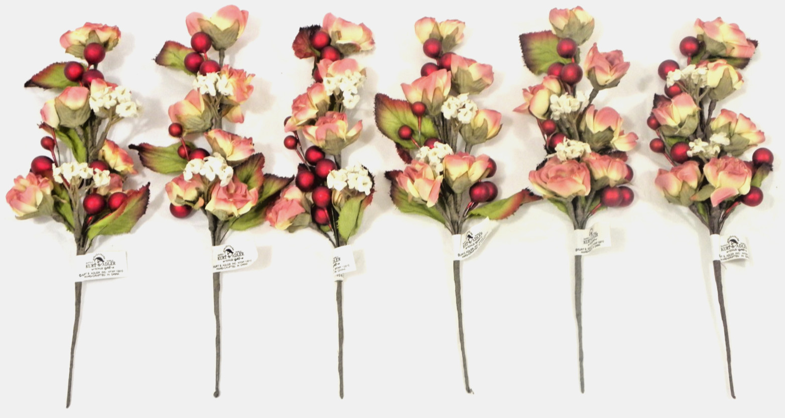 6 Holiday Floral Picks Red Holly Berries Flowers and Leaves 10″ – Kurt S Adler