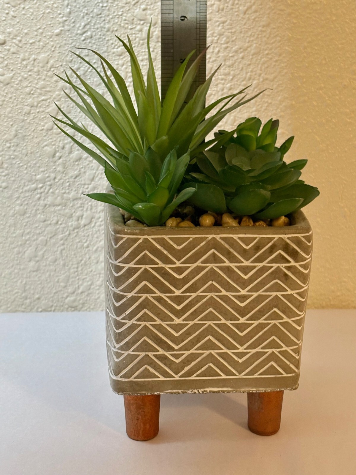 4.25″ Sq Footed Ceramic Pot Artificial Succulents
