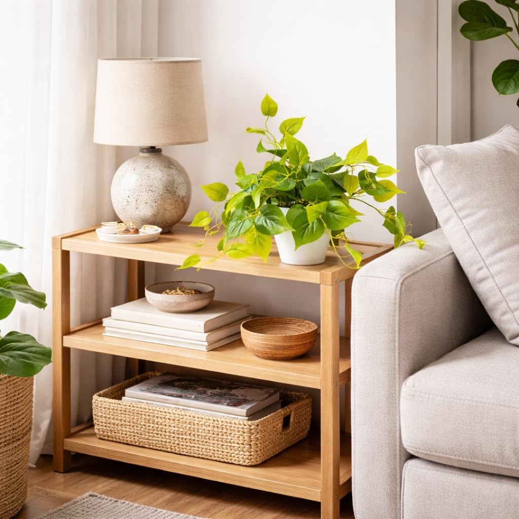 2 PCS Fake Pothos Hanging Plants Faux Ivy Vines Green With White Pots Decor