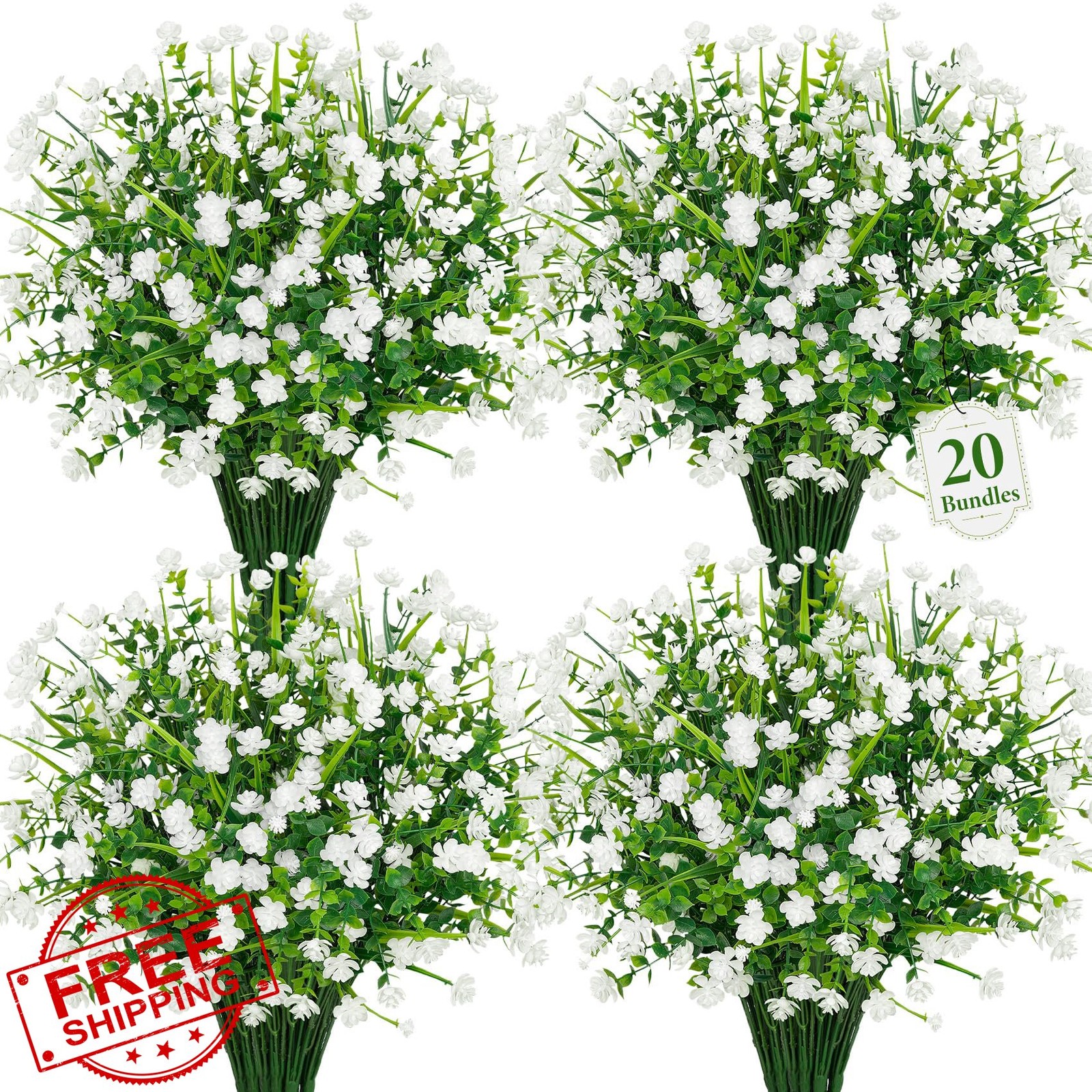 Besteek 20 Bundles Artificial Flowers Outdoor White UV Resistant