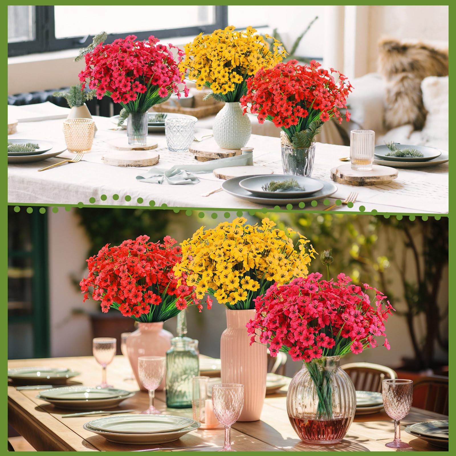 60 Bundles Spring Artificial Flowers for Outdoor Plastic UV Resistant Fake Fl…