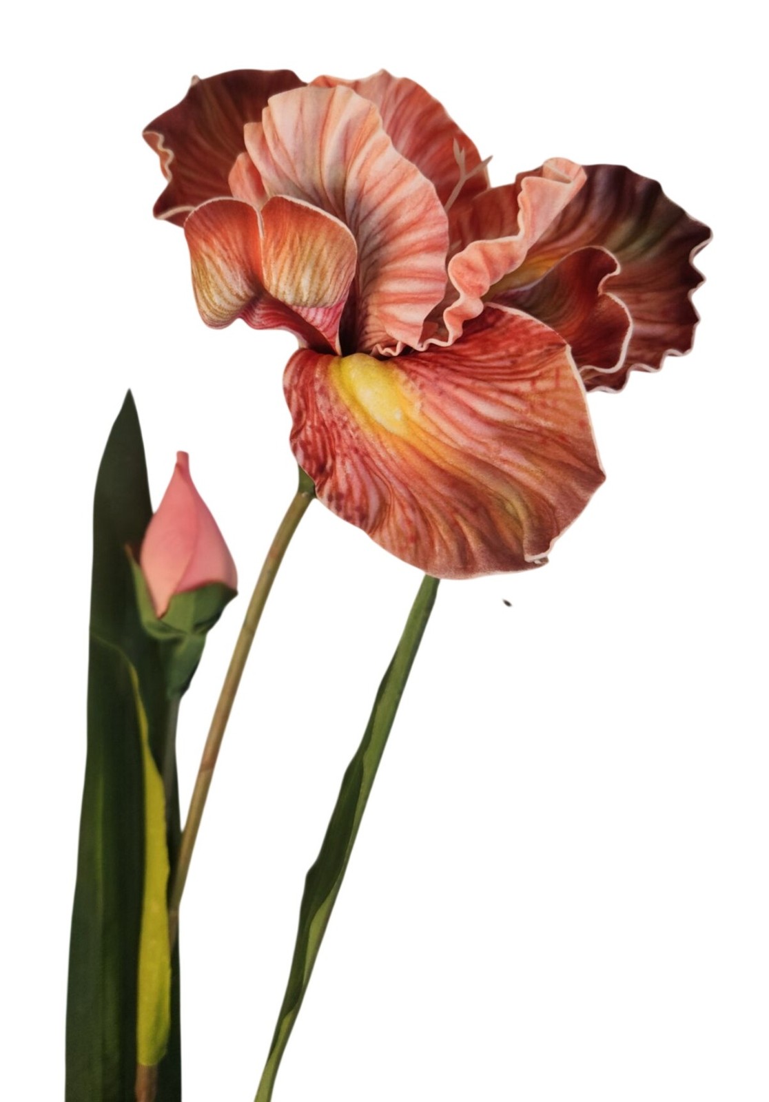 Luxury Artificial Iris Flower 33 Inch Tall Hand Painted Look Terracotta Pink Fau