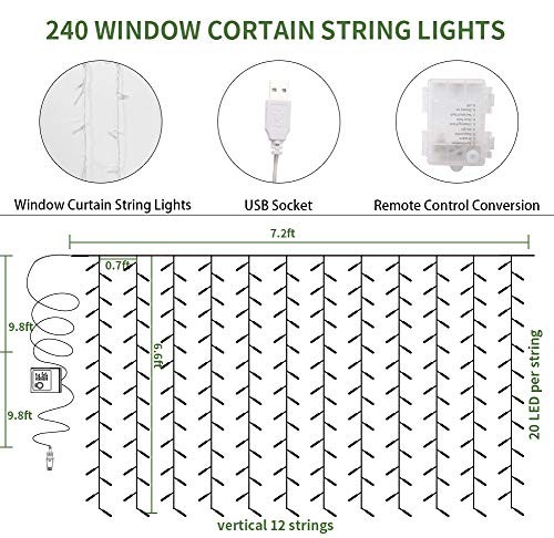 12 Pack Artificial Ivy Leaf Plants with 240 LED Window Curtain String Lights,