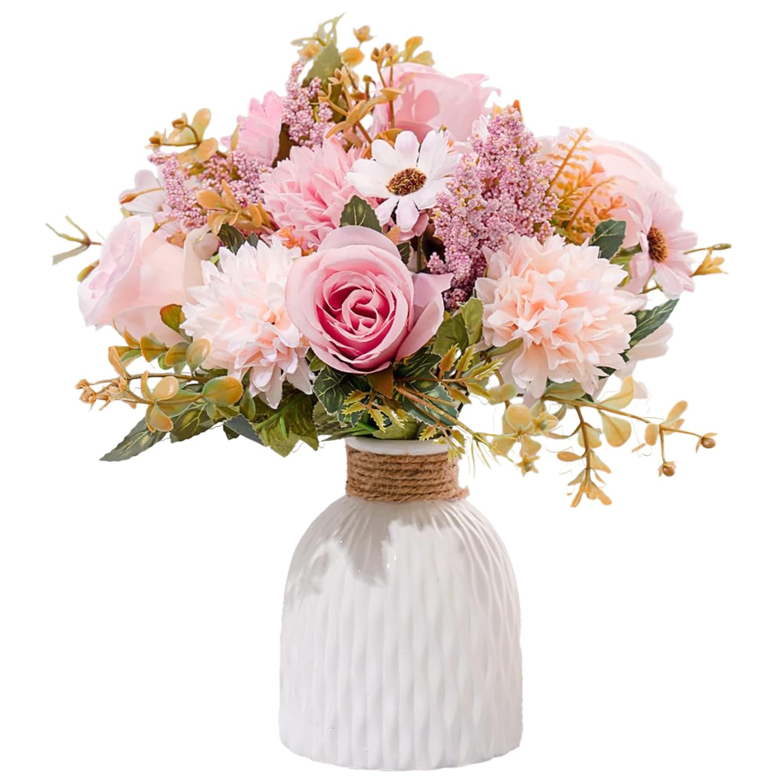 Artificial Pink Fake Flowers In Vase Home Indoor Table Centerpiece Decor