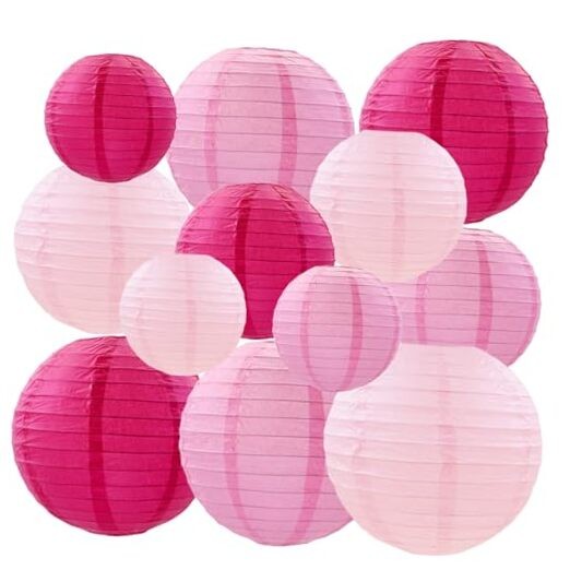 Paper Lanterns Decorative,Hanging Chinese Lanterns Indoor 4、6、8、10inch Pink