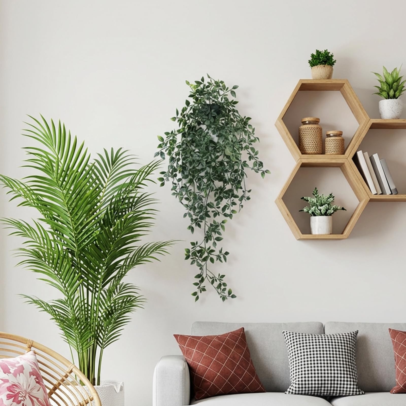 Small Artificial Hanging Mandala Plant with Pot Faux Plants Indoor Fake Small…