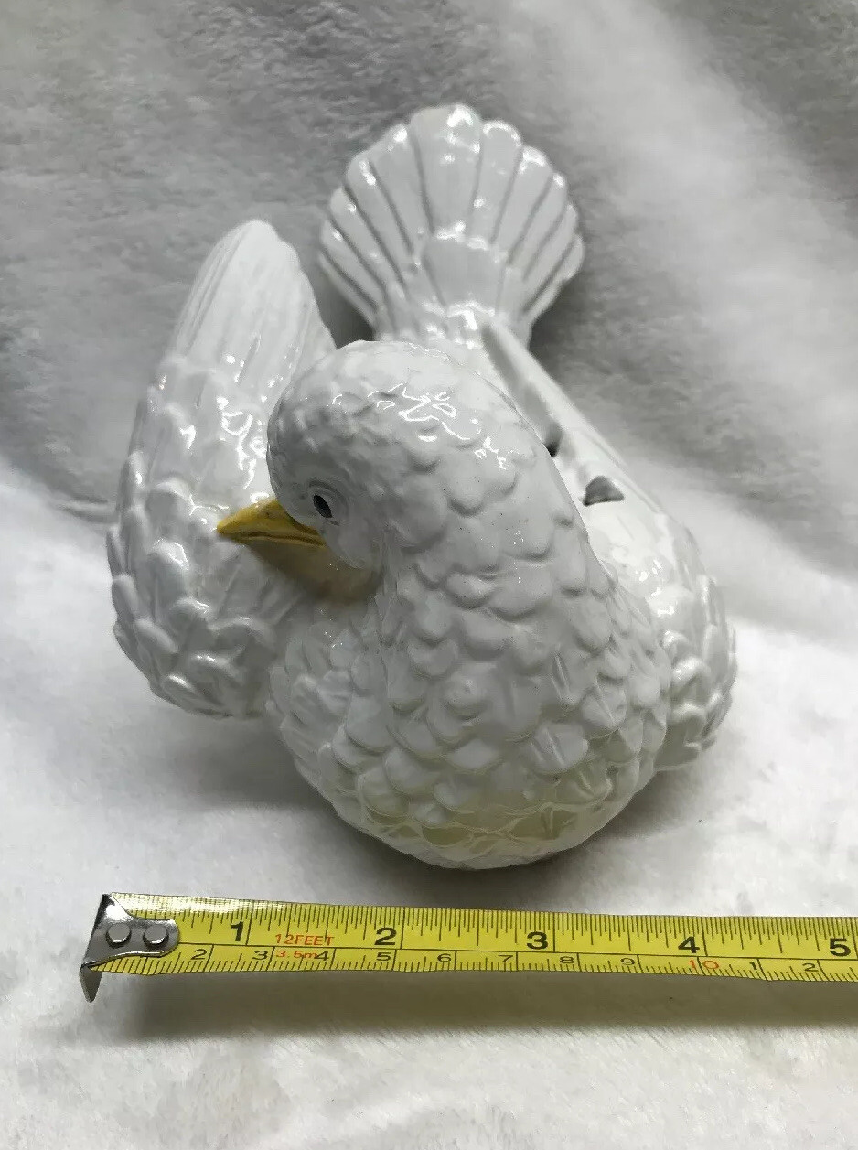 White Dove Frog Flower Arranger Made In Italy Signed