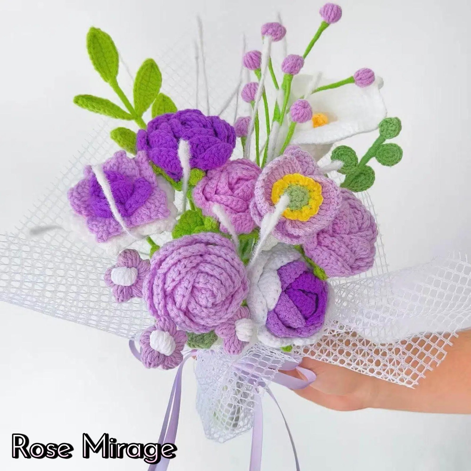 Purple Crochet Flower Bouquet Birthday Mother’s Day Mom Keepsake Flowers Gift