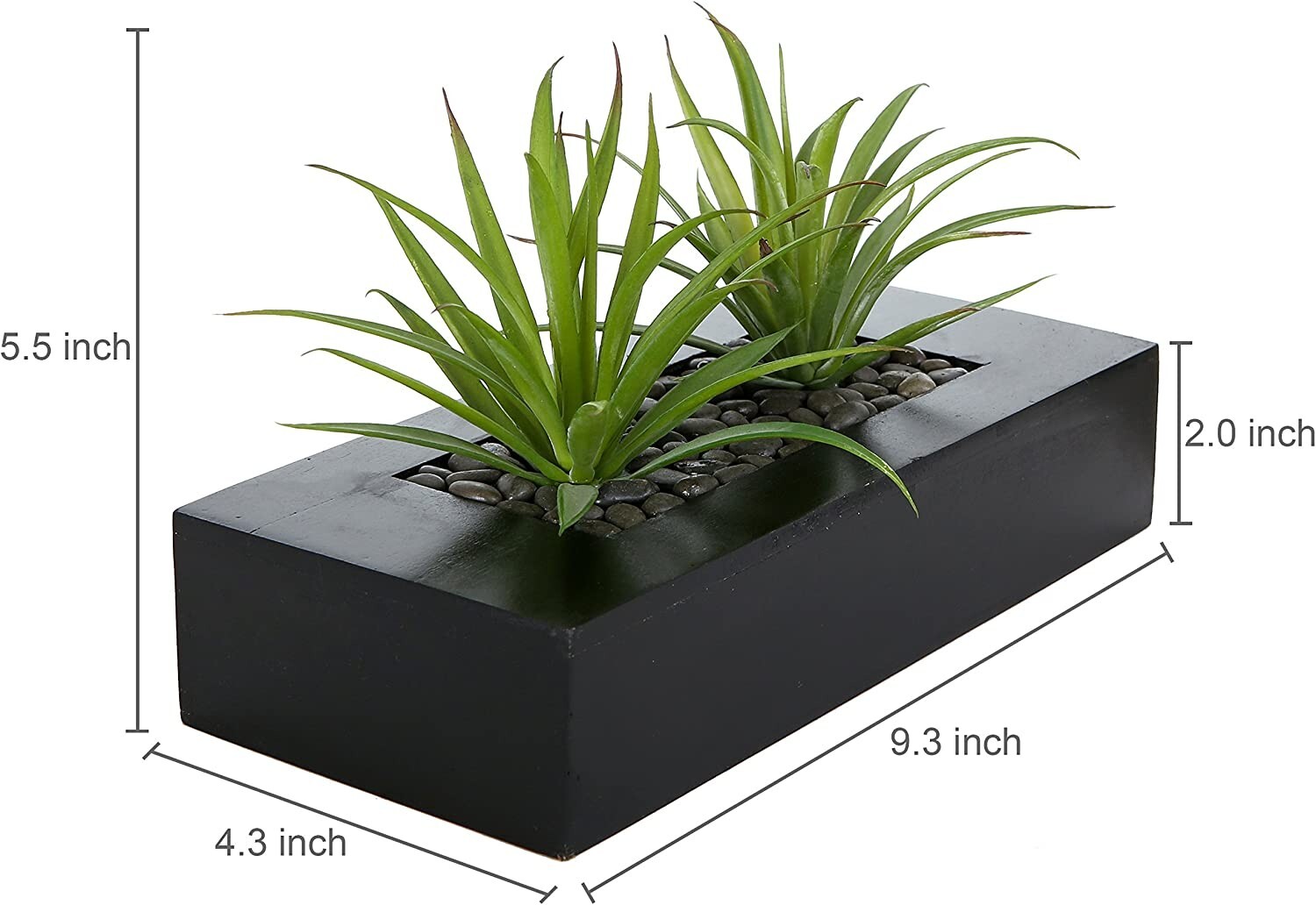 Artificial Green Grass Plants in Decorative Black Wood Rectangular Planter Pot