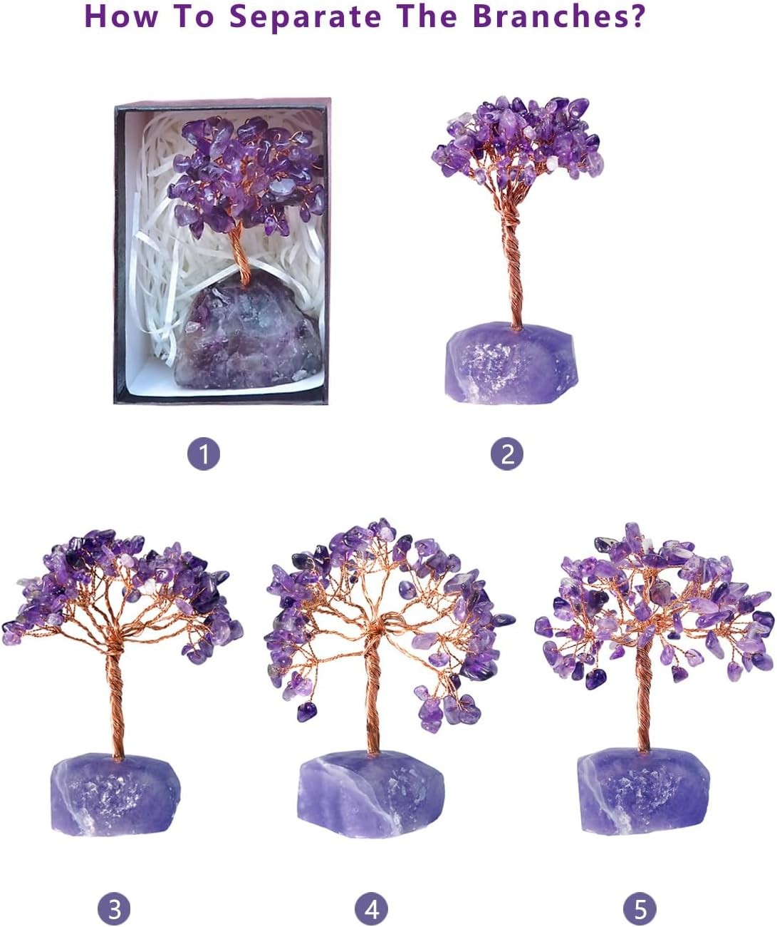 Tree of Life Healing Crystal Trees for Home Decor, Purple