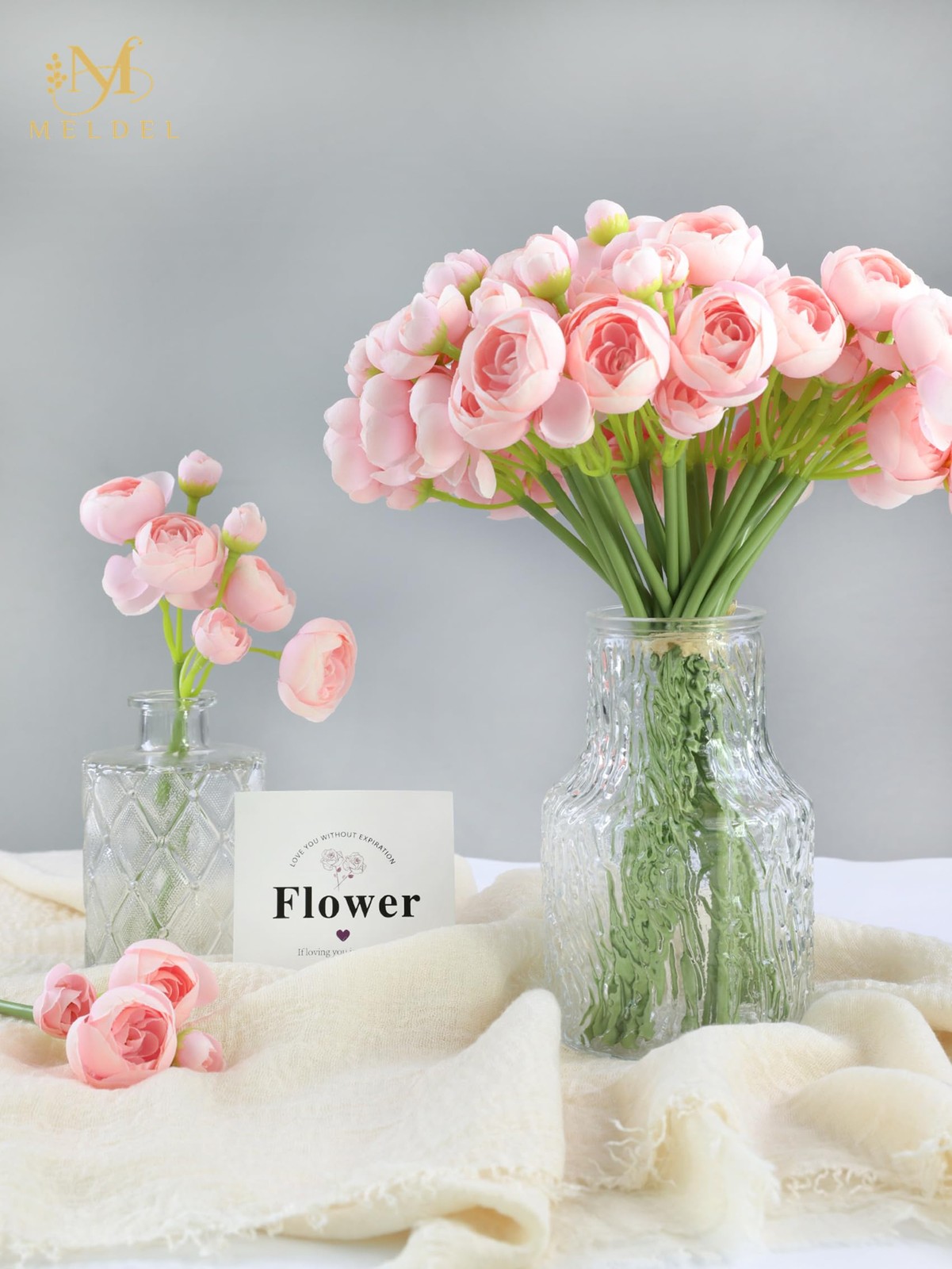 32 PCS Ranunculus Artificial Flower Faux Silk Mini Pink Peony Wedding