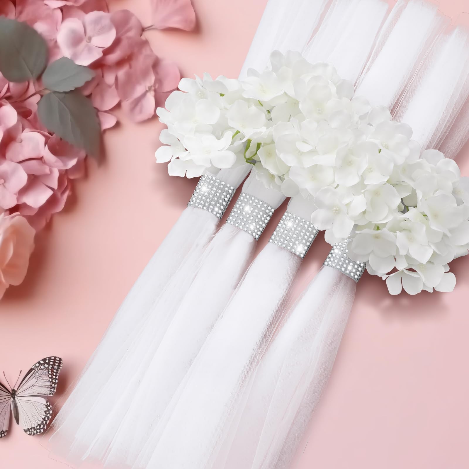 24 Set Large Wedding Hydrangea/Gardenia Flowers with Long Tulle Tails, 31.5in…
