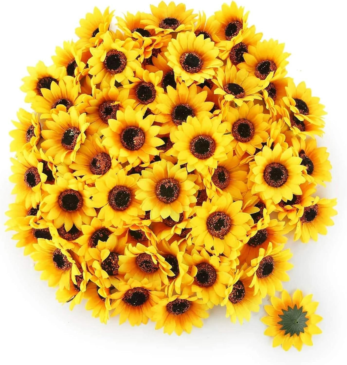 Mini Yellow Artificial Flower Heads 100 PCS Fake Sunflower Fabric Craft Decor