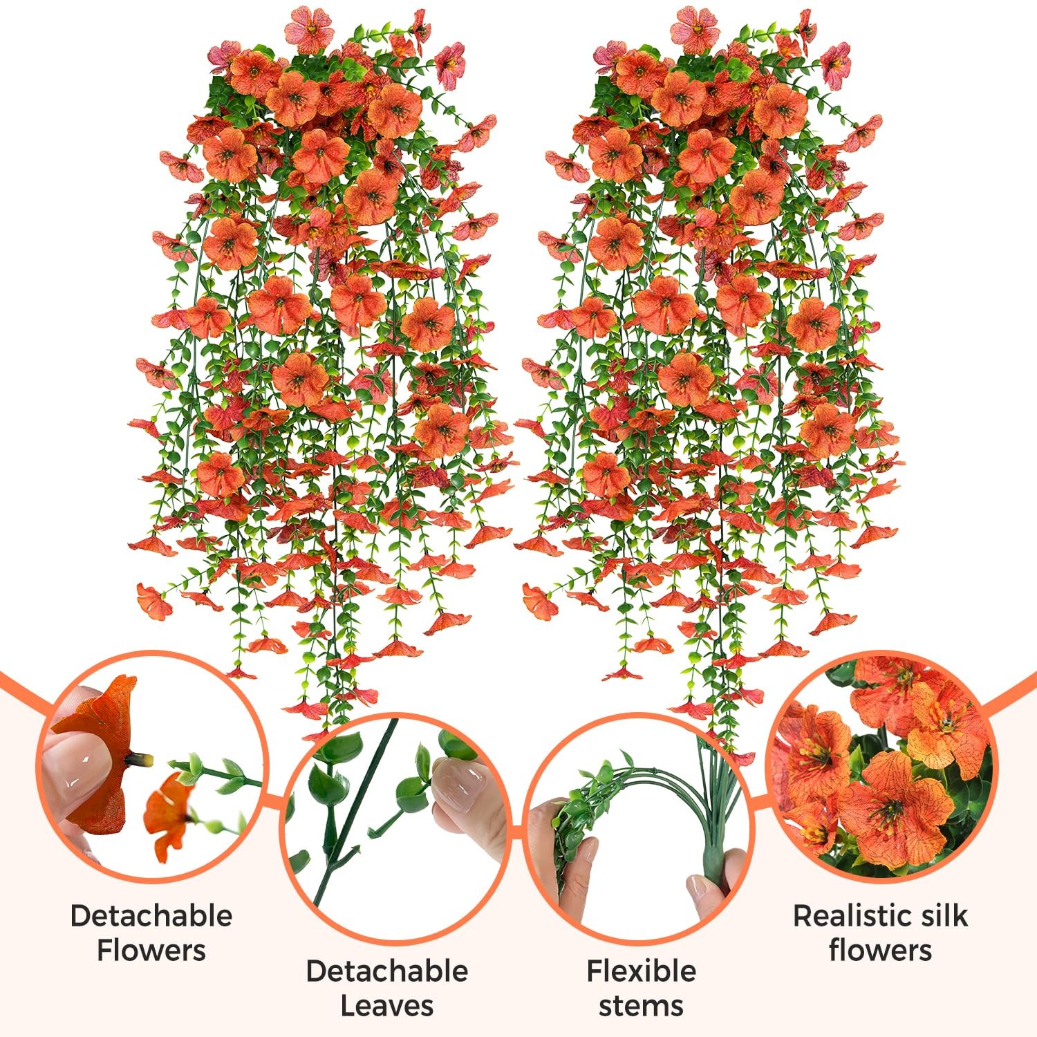 2PCS Artificial Hanging Fall Flowers for Outdoors Decorations, Orange Realist…