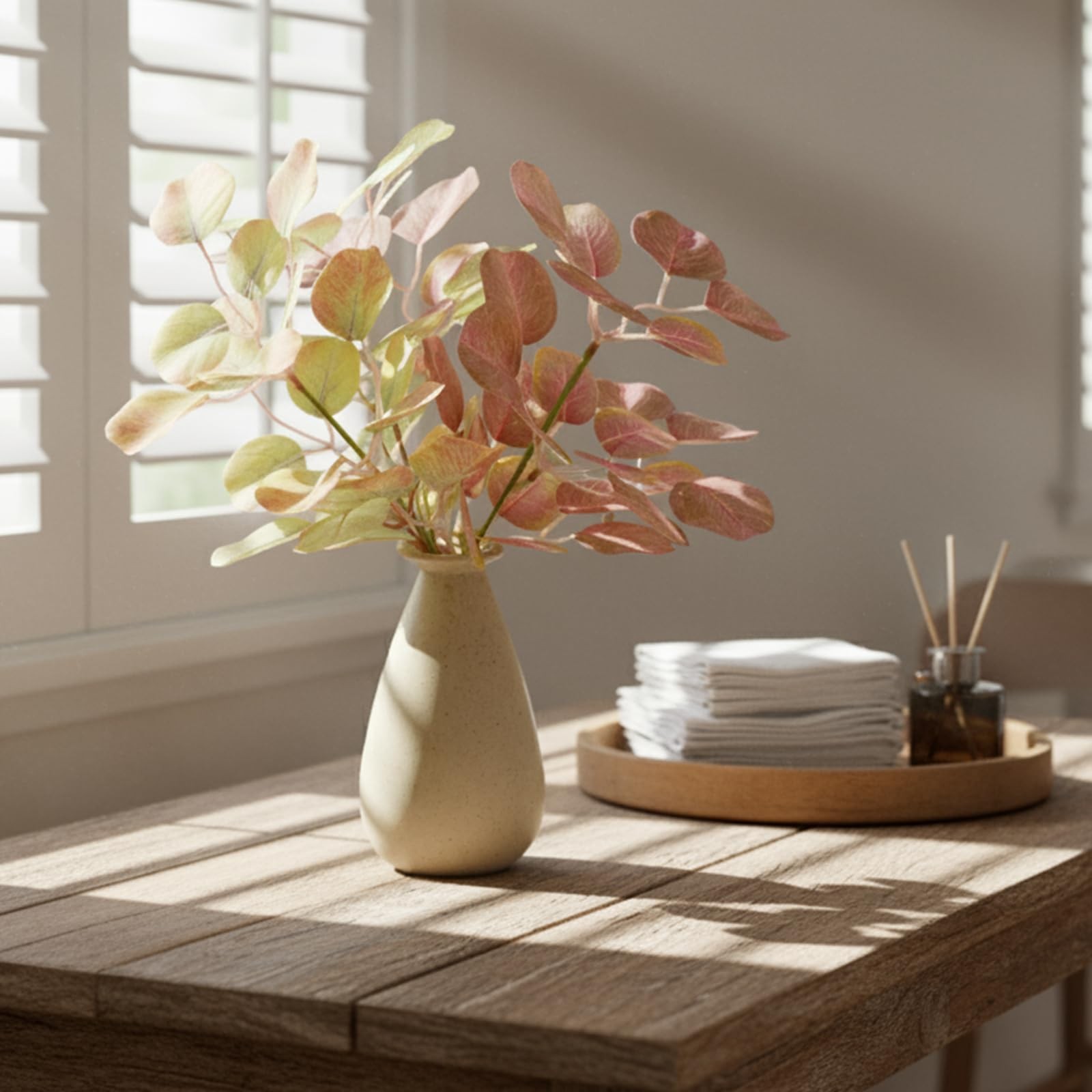 12″ Small Fake Eucalyptus Greenery Fake Plant with Ceramic Vase