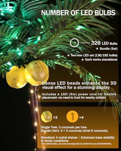 TYBEEU 5ft LED Palm Tree with 136 LEDs, Reinforced Version | Heavy-Duty Base …