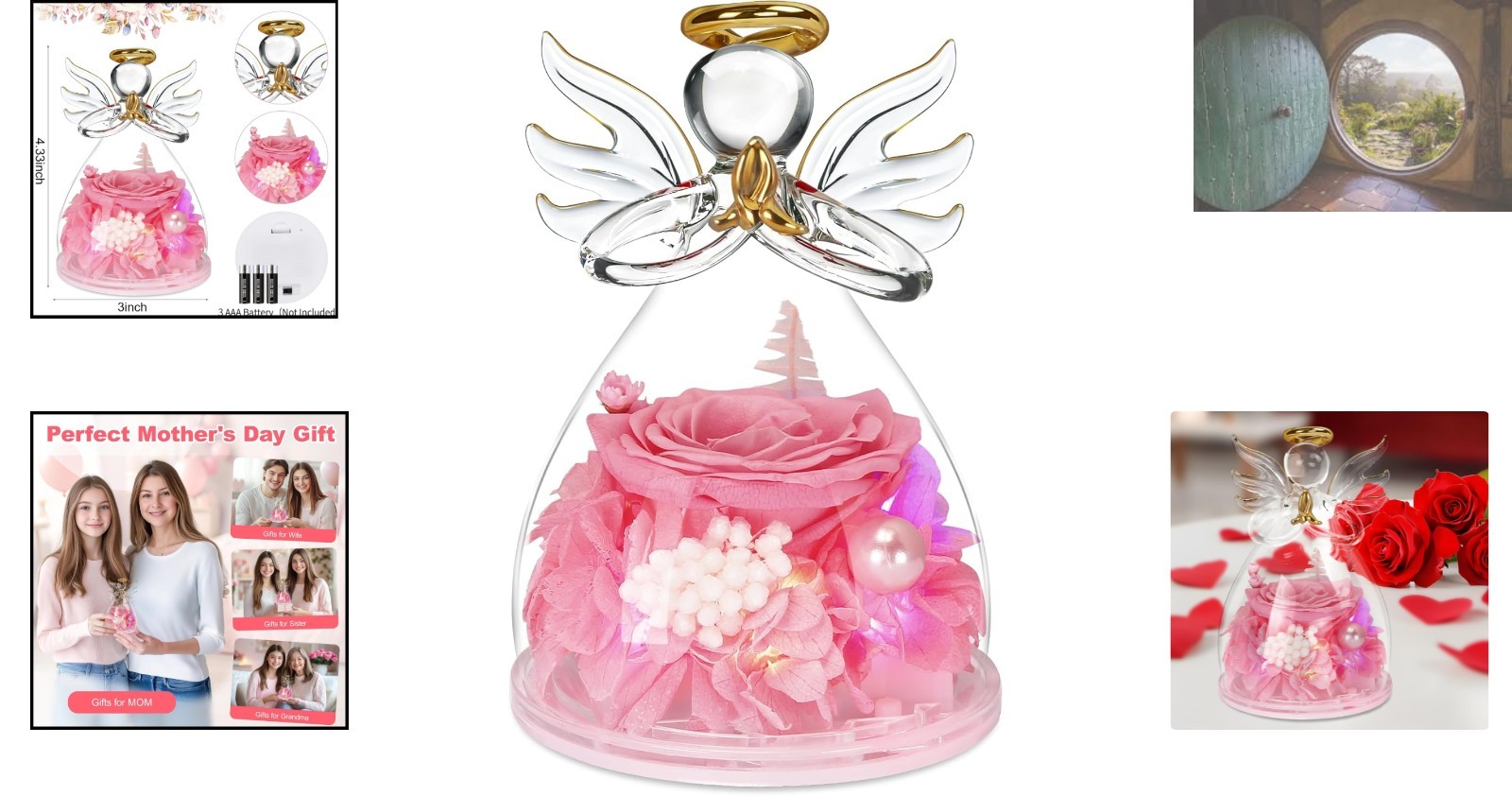 Heartfelt Angel Rose Gifts – Light-Up Glass Figurines for Women, Moms, & Sisters