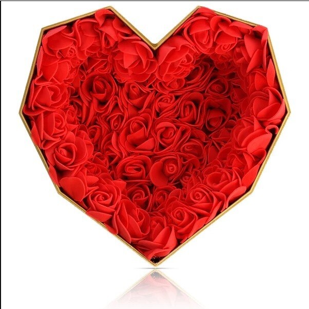 special handmade geometric heart box and plush rose flower for valentine’s day