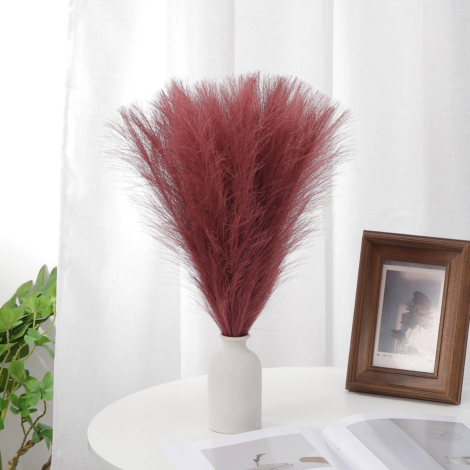 30Pack 24in Pampas Grass Decor Artificial Pampas Bulk Grass Small Dried Dark Red