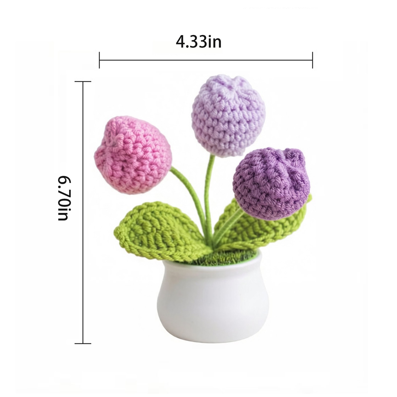 Handmade Crochet Tulip Potted Plant Decor Knitted Flower Ornament