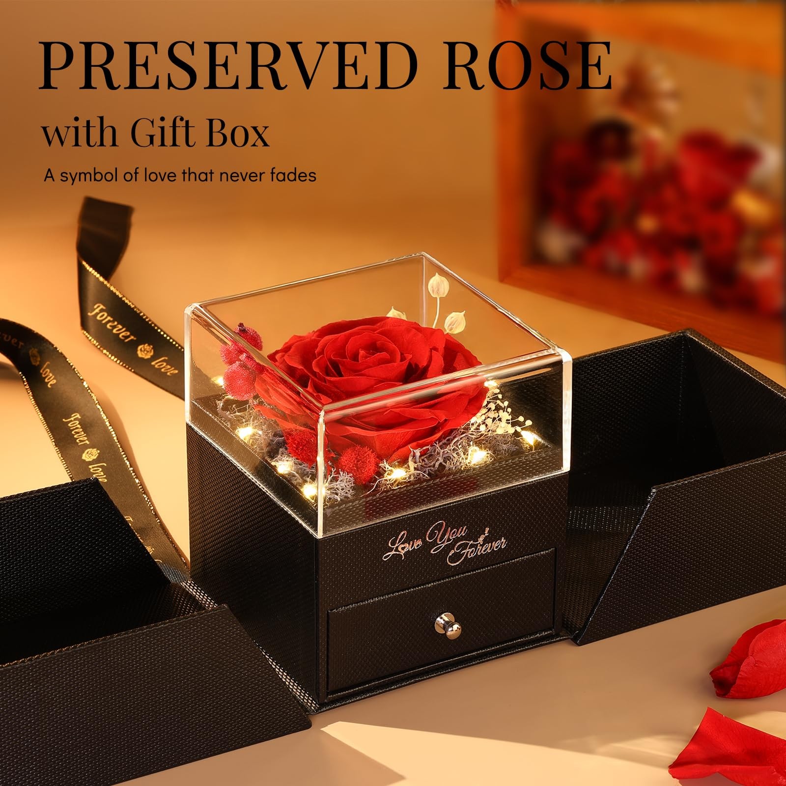 FIACO Gifts for Women Preserved Real Roses with I Love You Necklace Fresh For…