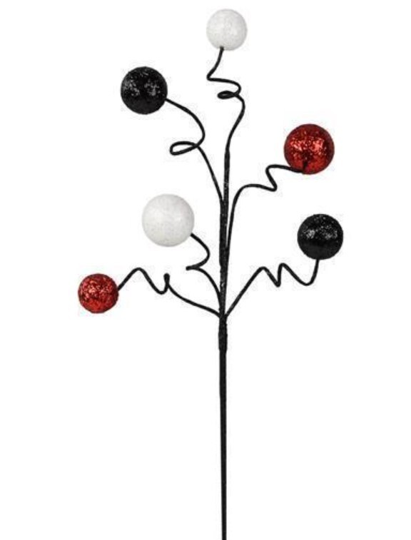 David Christopher Glitter Ball Wire Spray Black, Red & White Christmas Accent