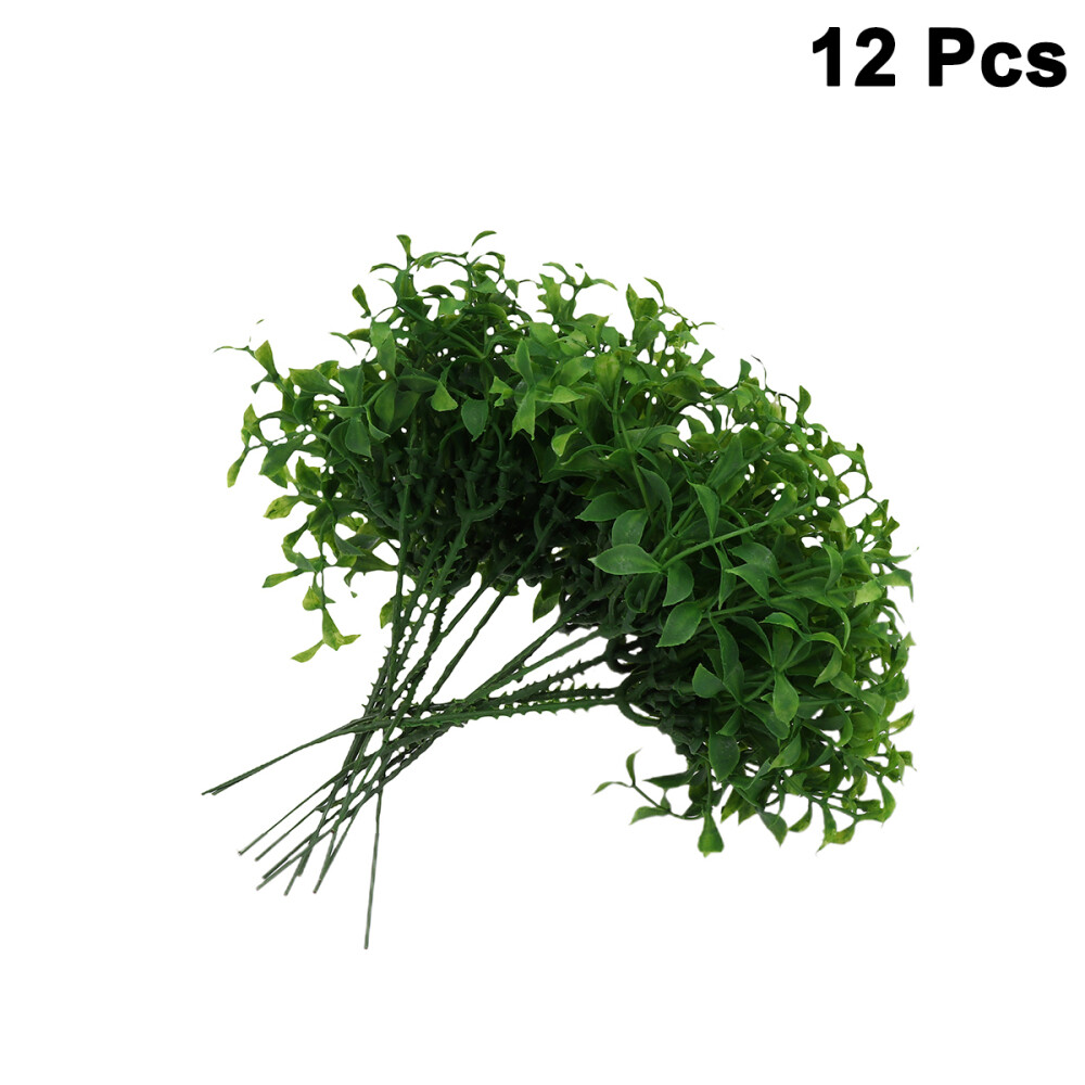 12 Pcs Fake Plants Shrubs Simulated Grass Ornaments Faux Bonsai Tree Desktop