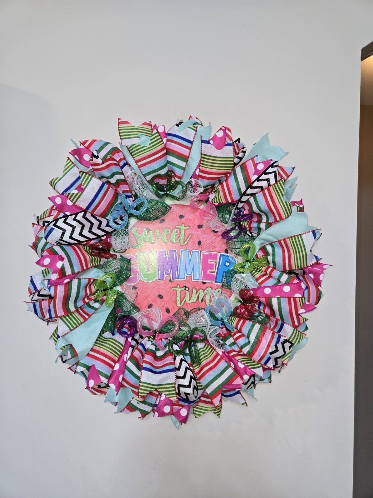 SWEET SUMMER TIME WREATH Spring SUMMER Fall Front Door Wall Decor BIG watermelon