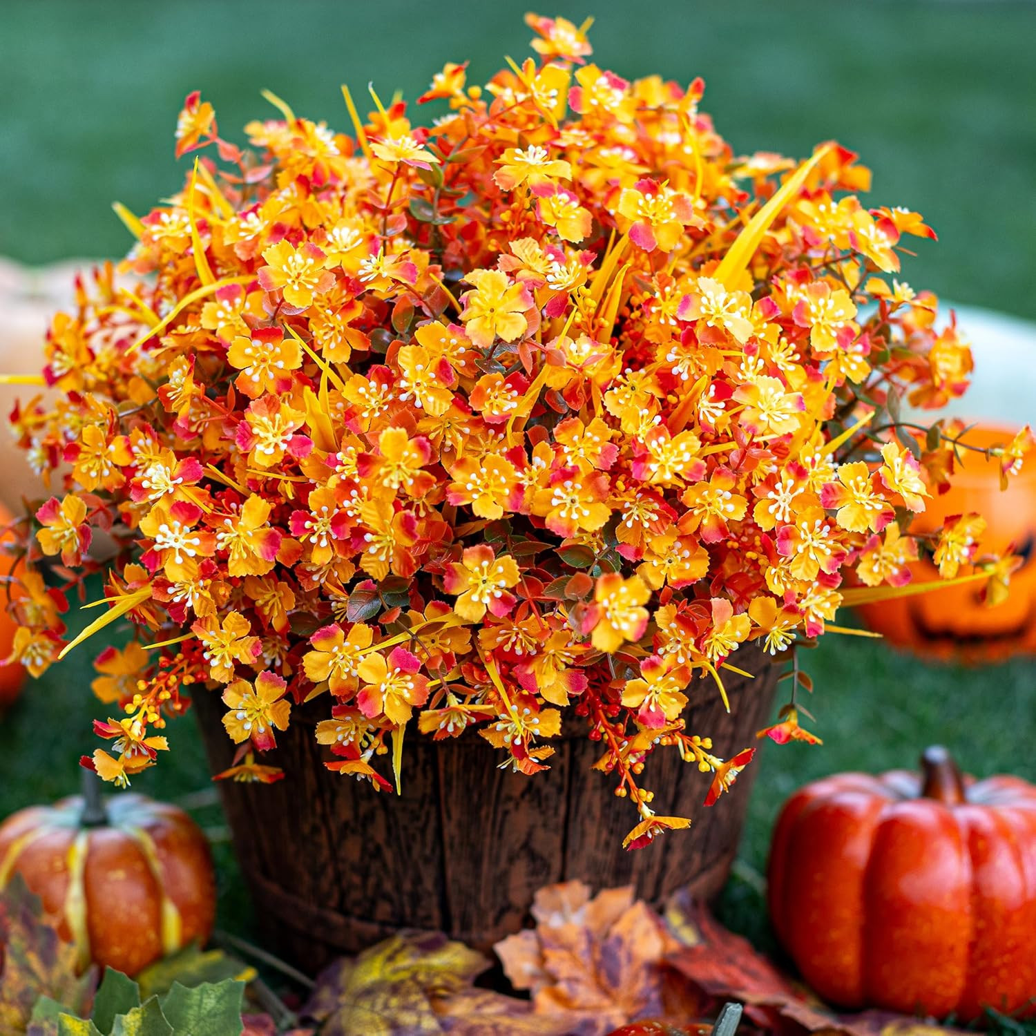 12 Bundles Artificial Fall Mums UV Resistant Fake Plant Porch Patio Decor Orange