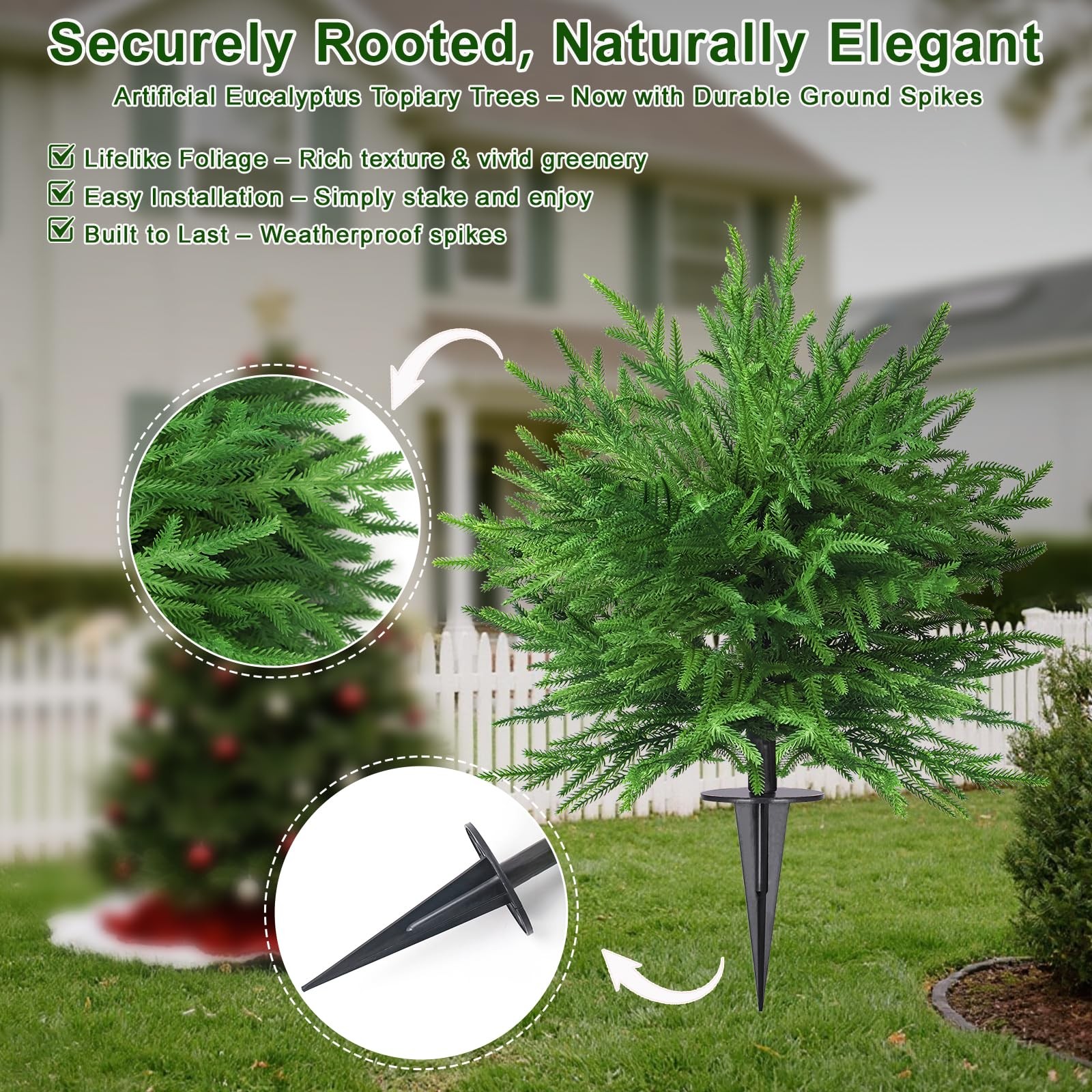 Artificial Topiary Ball Trees, 2 Pack 28” UV Resistant Faux Cedar Bushes, Ou…
