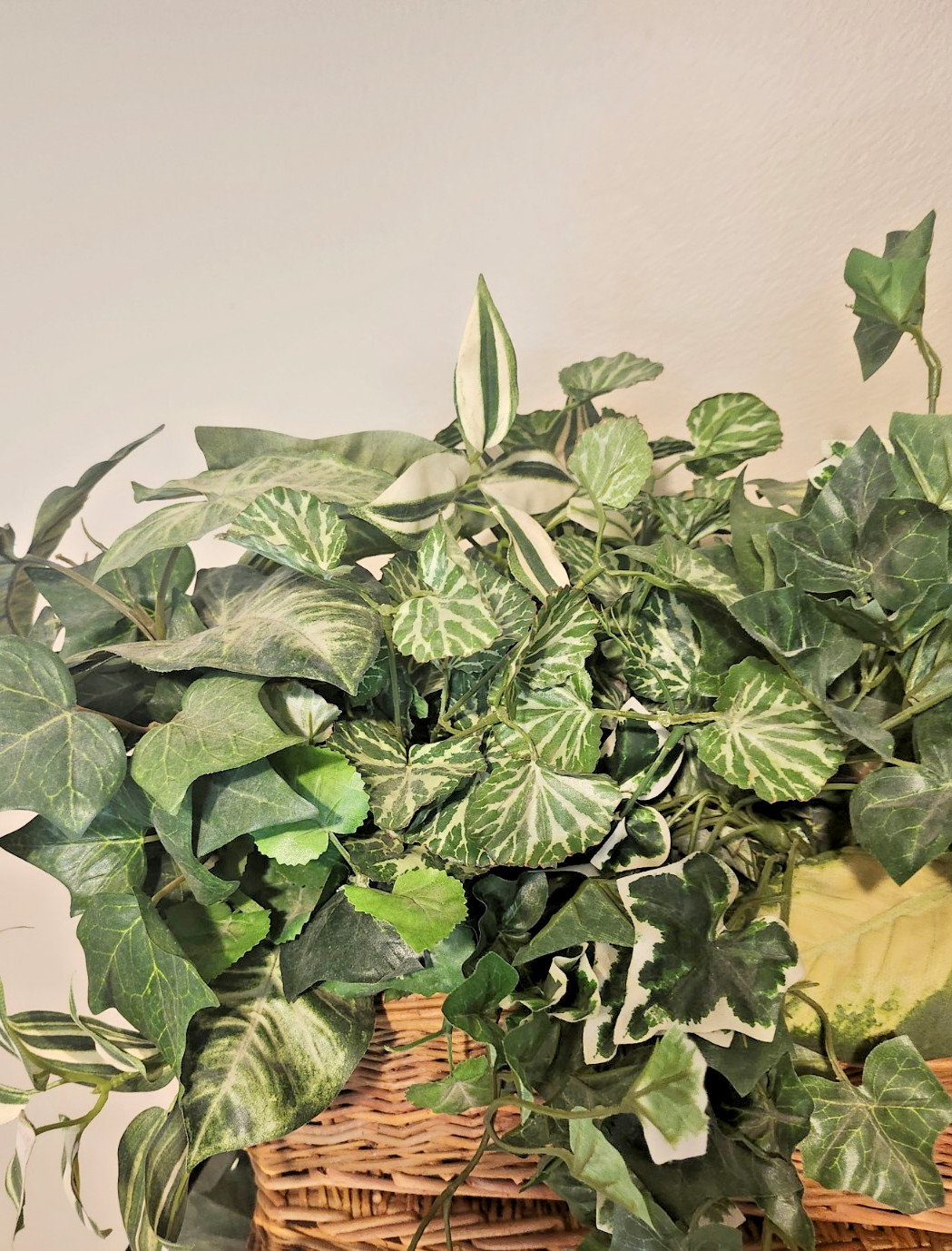Large Faux Plant Arrangement Wicker Basket Artificial Ivy Greenery Home Decor