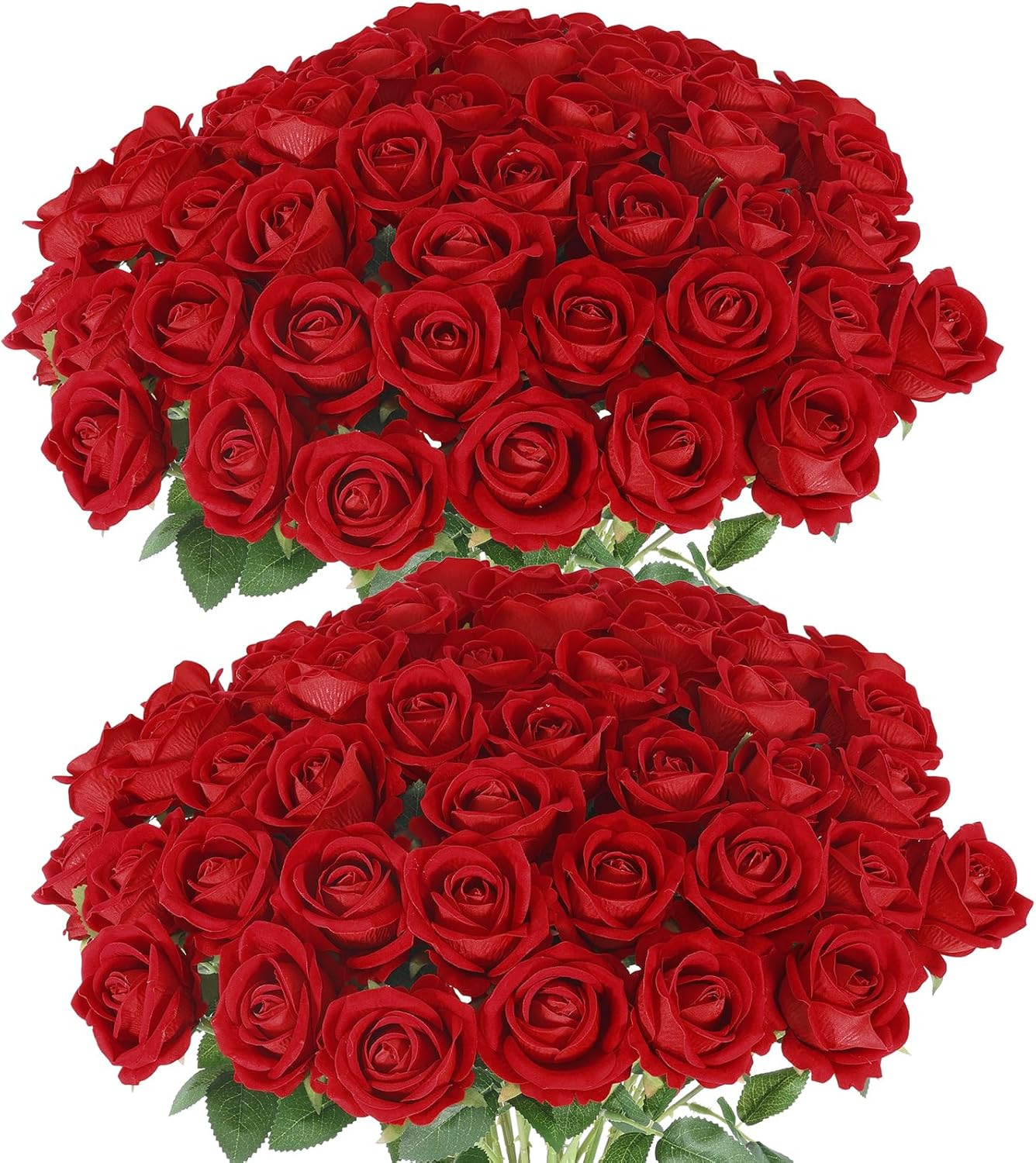 50 Pcs Artificial Roses in Bulk, Fake Silk Red Roses Realistic Roses for Wedding