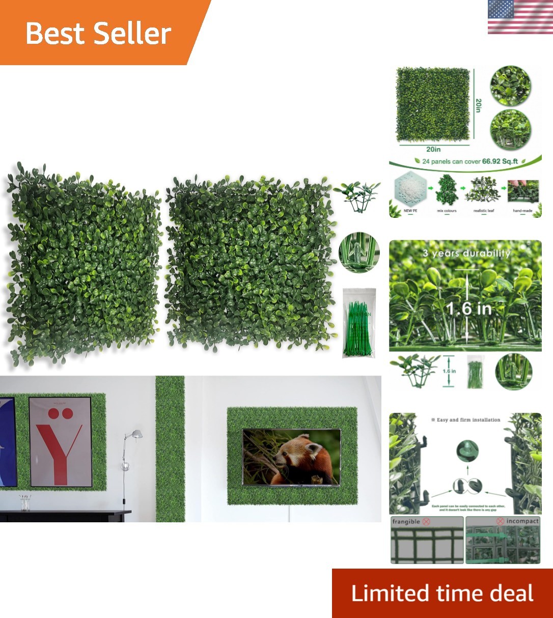 Versatile 10″x10″ Faux Green Wall Panels – 12 Pcs for Ultimate Home Decor Style