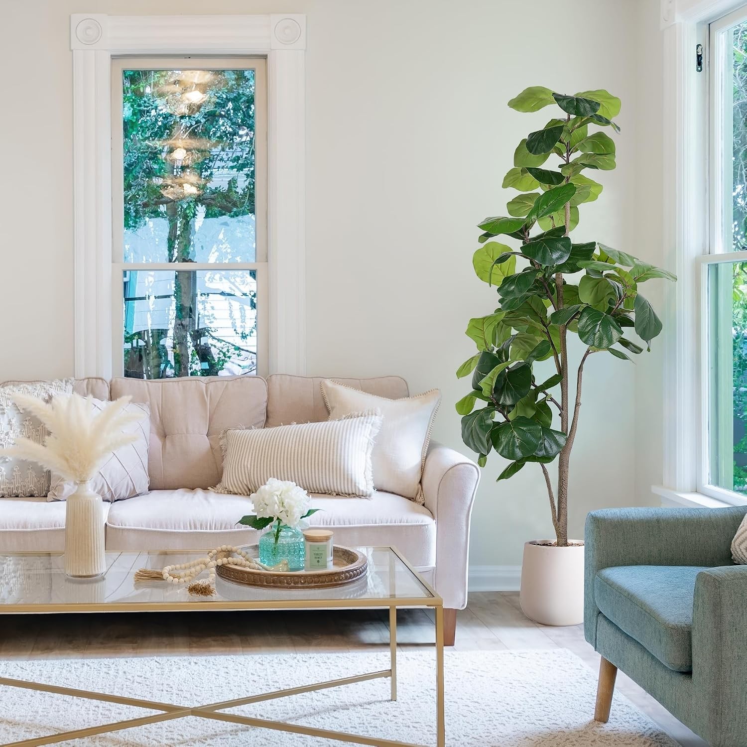 Artificial Fiddle Leaf Tree 6ft Faux Plant Fake Ficus Lyrata Trees with White