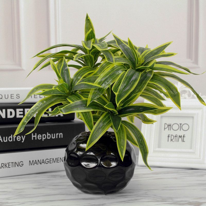 35cm 3Fork Artificial Leaf Plant Desktop Office Home Garden Plants Decor
