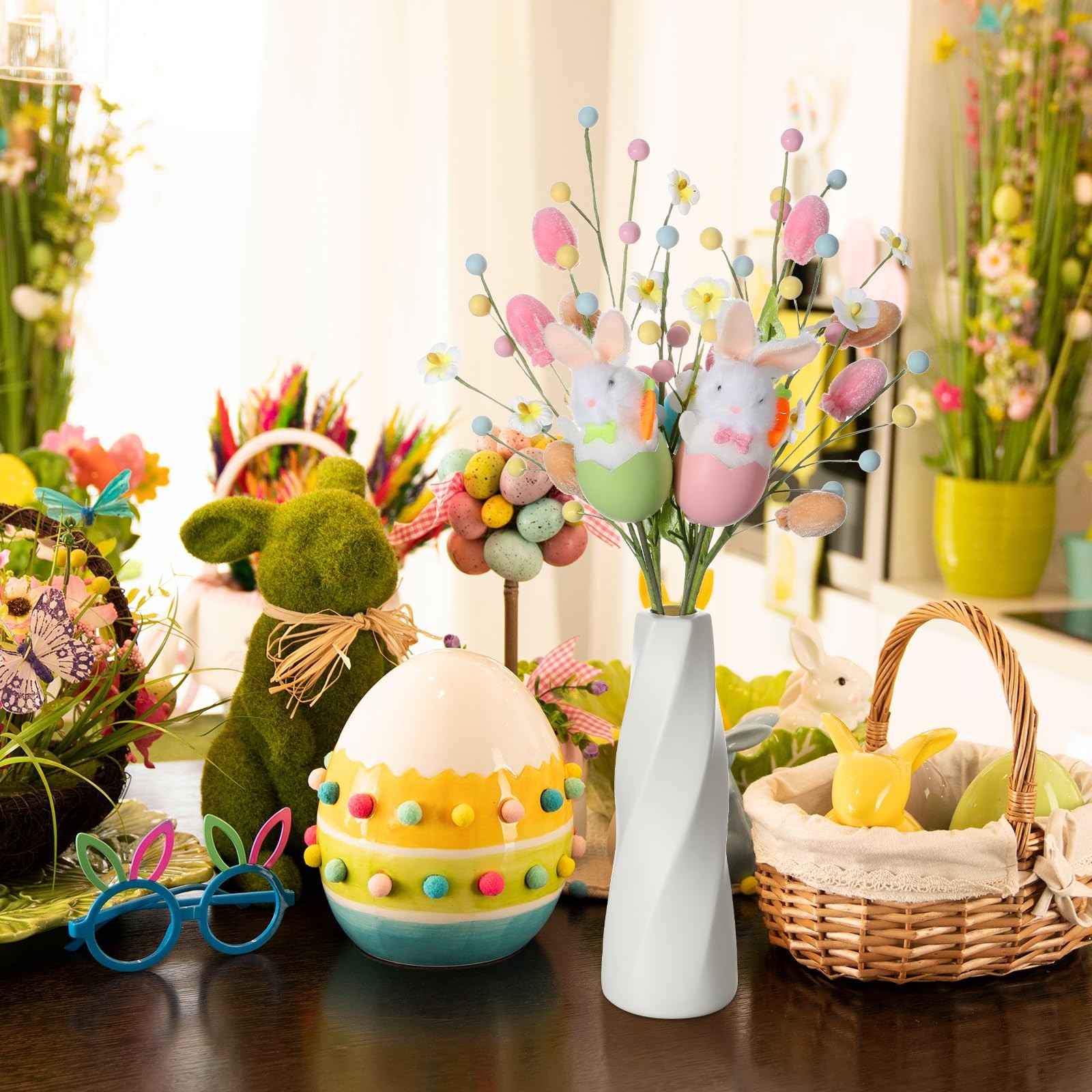 4 Pcs Easter Centerpieces for Tables Artificial Flower Spray with Velvet Eggs…
