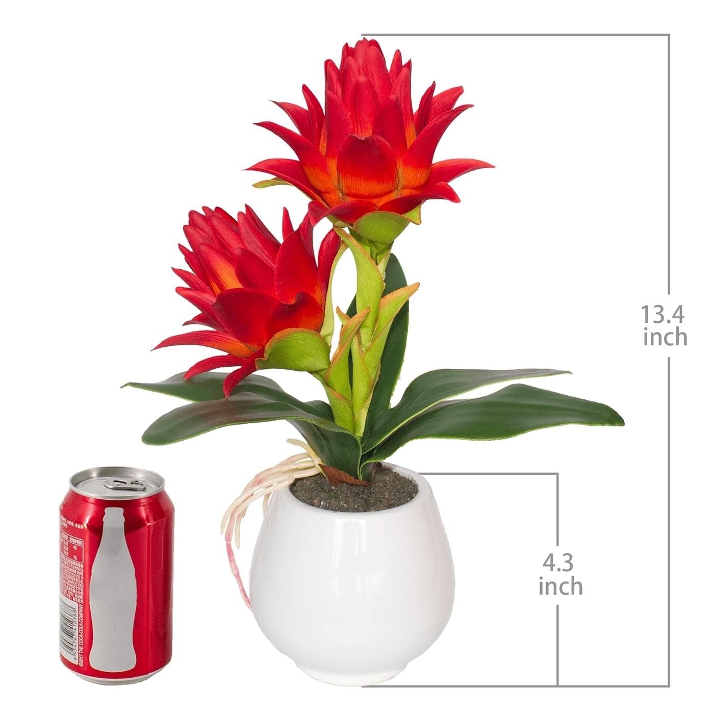 Red Potted Bromeliad – Artificial Flowers with Vase for Home and Office Decor…