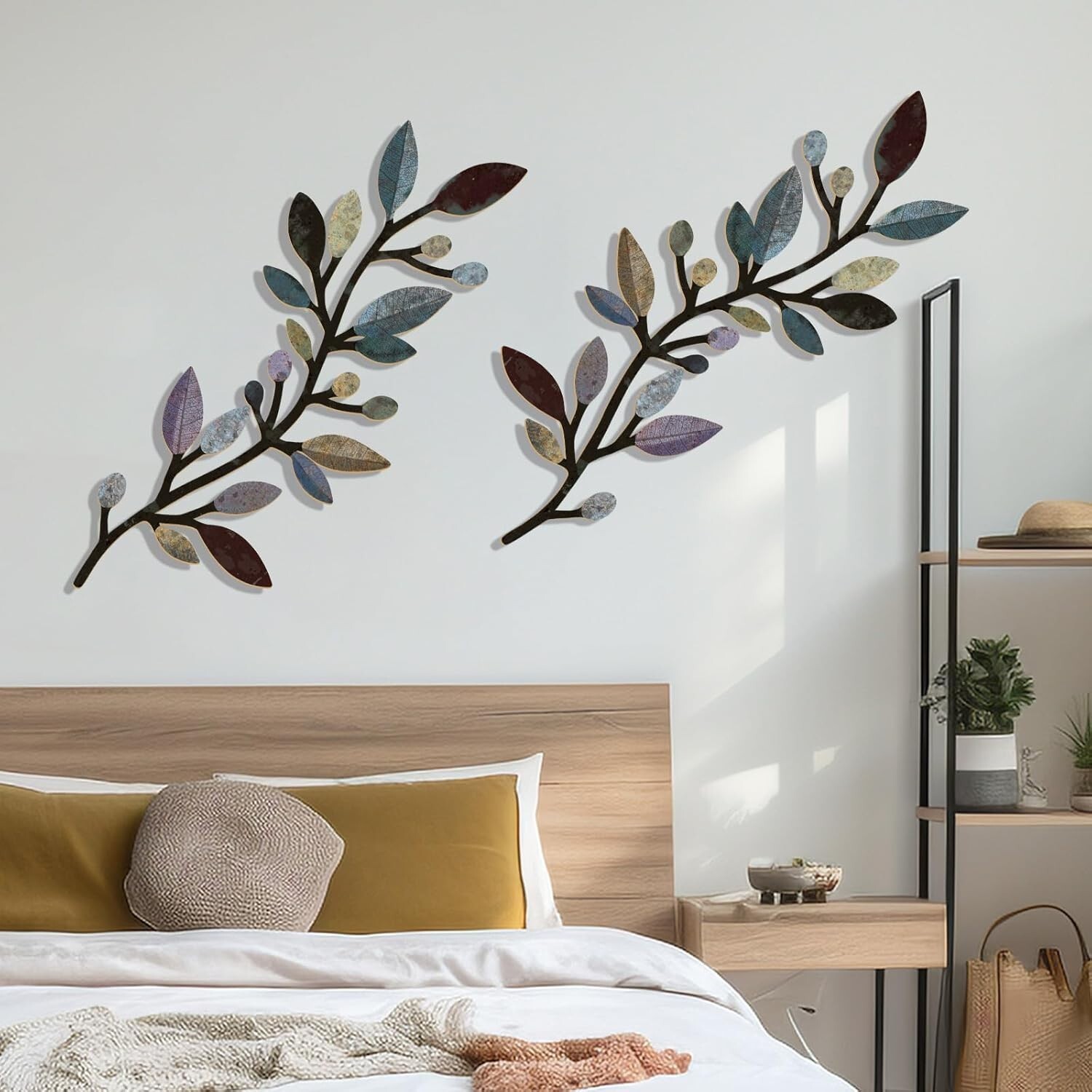“2 Pcs Colorful Tree Leaf Wall Art Decor Vine Home Wall Decor Olive Branch Leaf