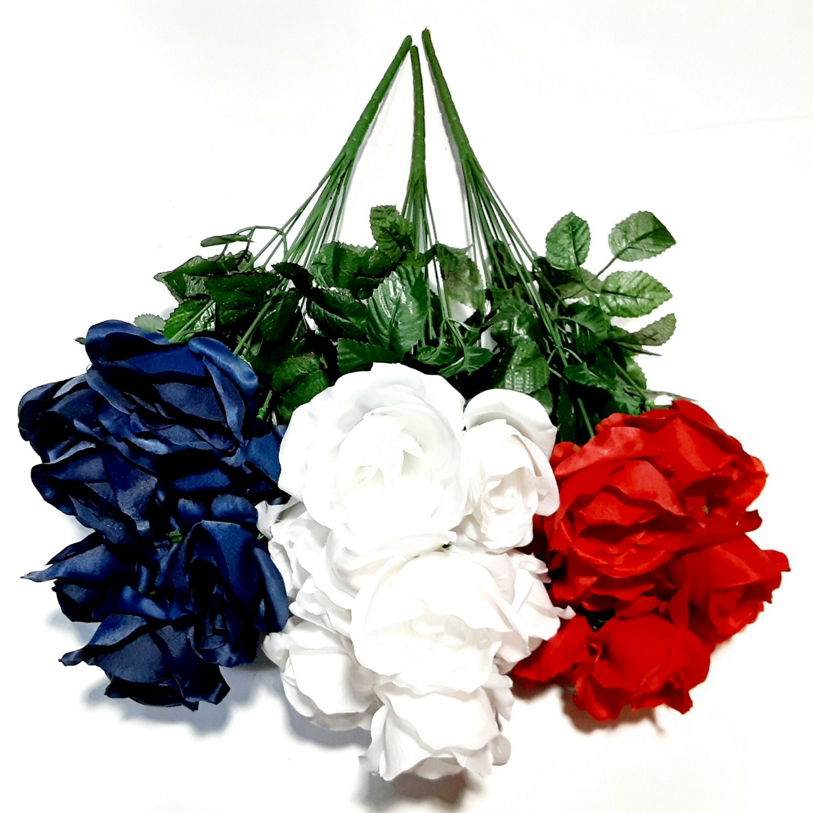 (3 Bushes) 36 Roses 20″ Bush USA Patriotic Red White & Blue Silk Flower Home US