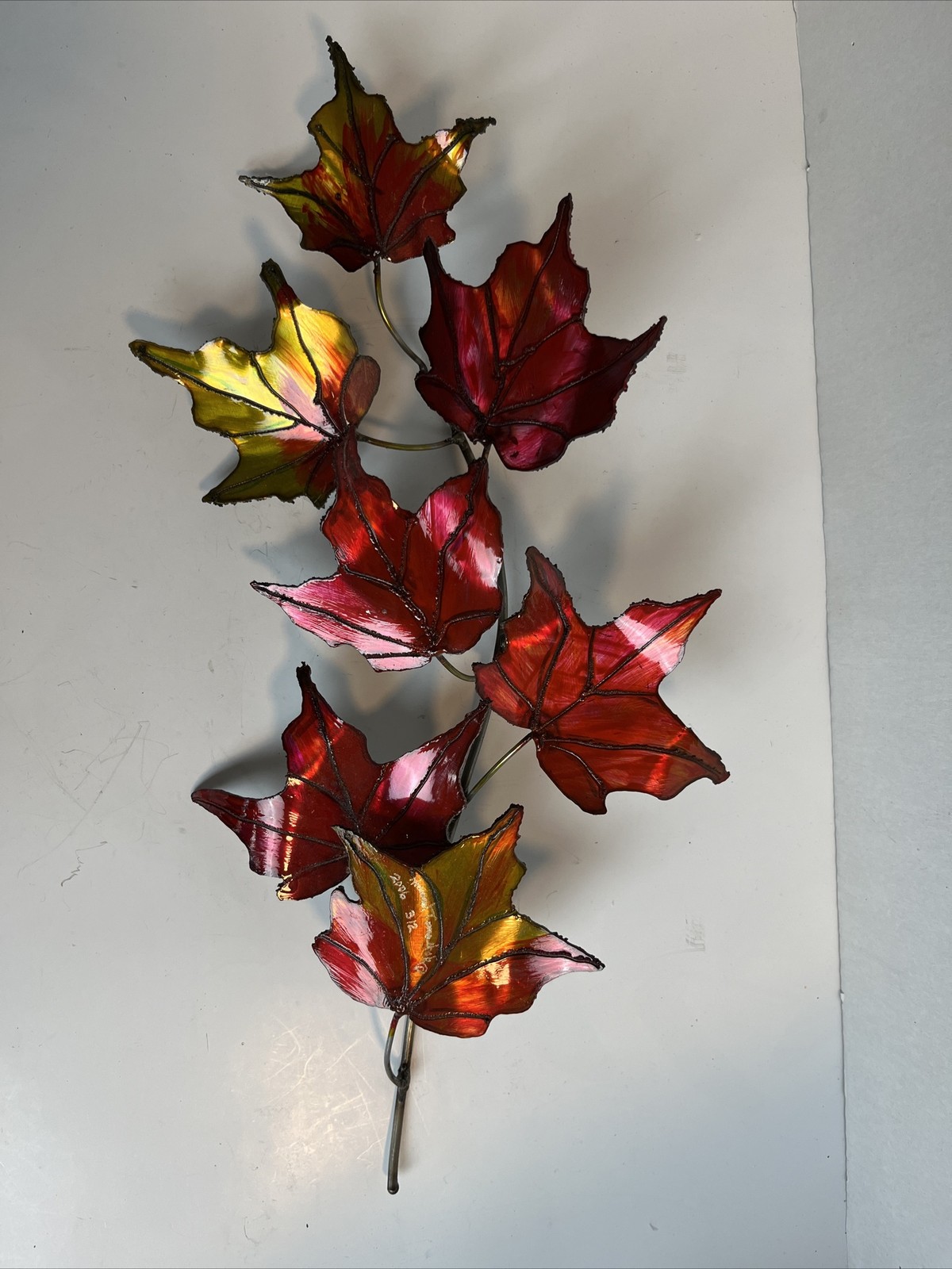 Fall Maple Leaves Wall Decor Signed Art Metallic Hand Welded Sculpture 2006 #312