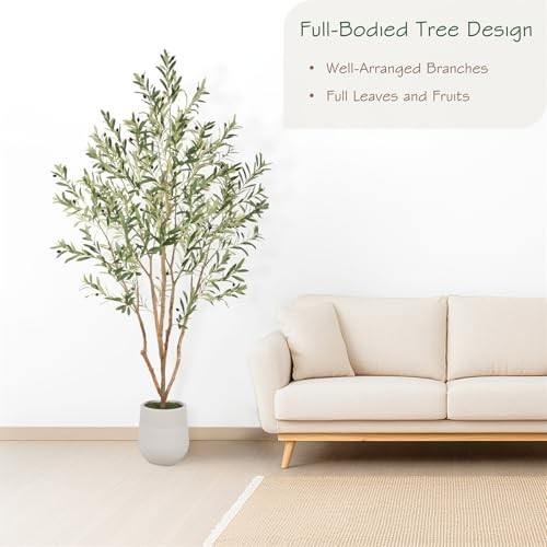 Super Fuller Faux Olive Tree with White & Multiple Real 7ft Decorative Planter