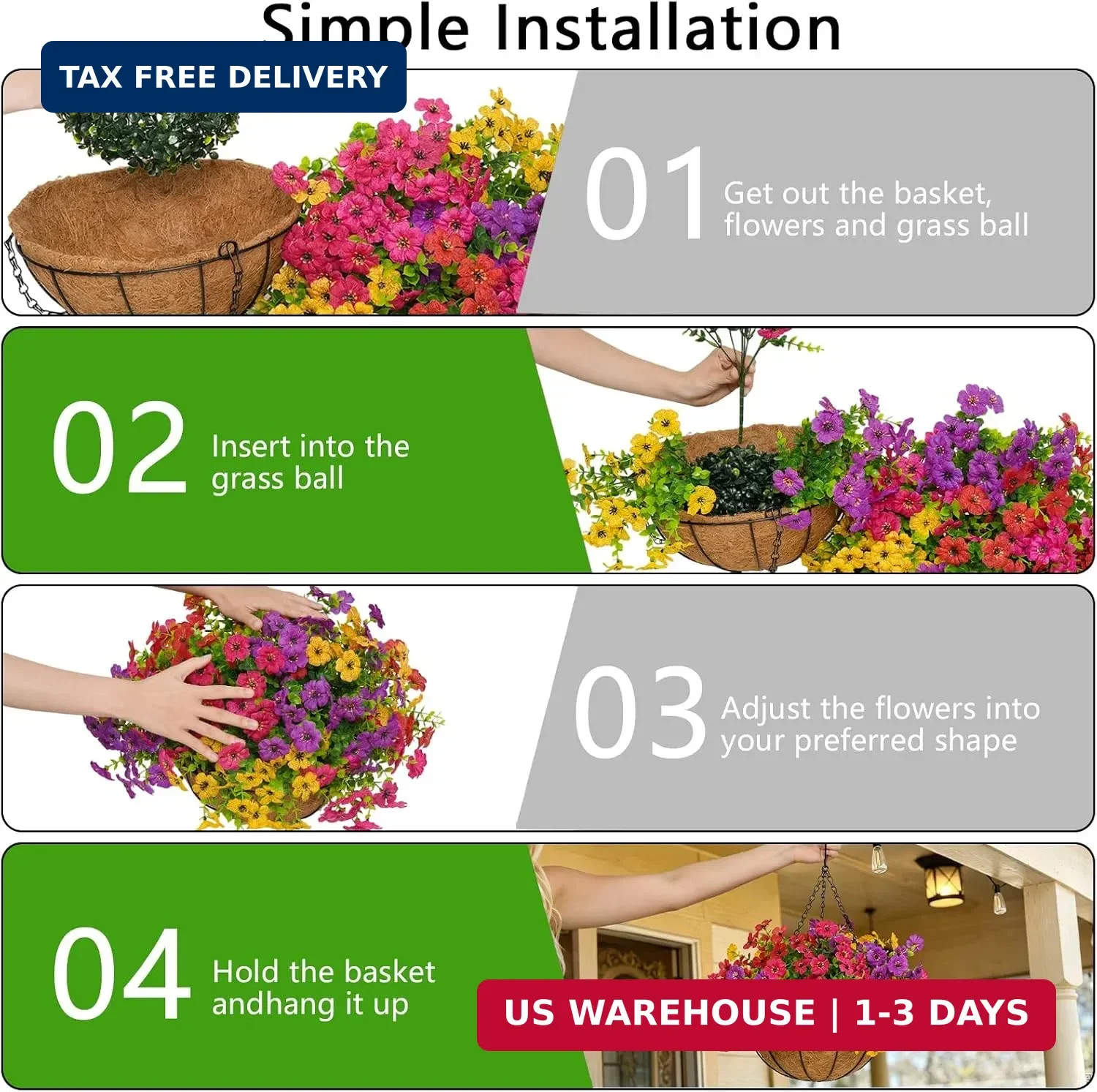 2 Set Artificial Outdoor Flowers with Hanging Basket for Garden Porch Patio Balc